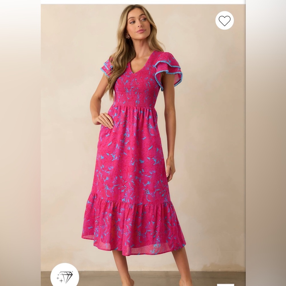 Sugarlips Pink Midi Sundress with Flutter Sleeves